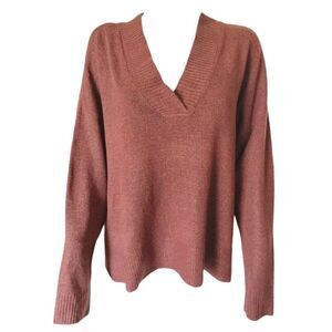 ana Sweater Women XXL Brown Pull Over V Neck Warm Autumn Fall Long Sleeve Casual